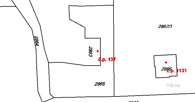 Lutyně 137, Orlová na parcele st. 2863 v KÚ Horní Lutyně, Katastrální mapa