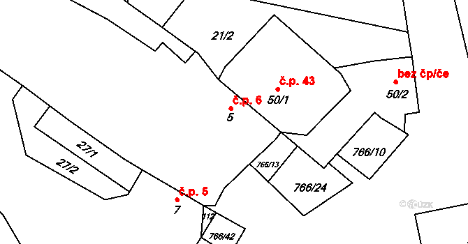 Dobronice u Chýnova 6, Chýnov na parcele st. 5 v KÚ Dobronice u Chýnova, Katastrální mapa