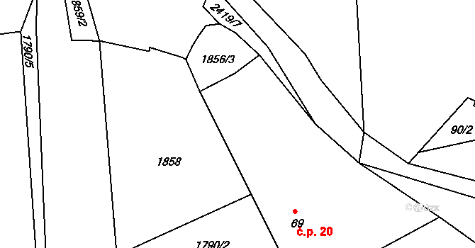 Sobětice 20, Žimutice na parcele st. 69 v KÚ Sobětice u Žimutic, Katastrální mapa