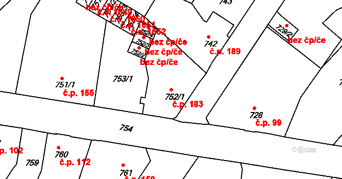Děčín XXXII-Boletice nad Labem 183, Děčín na parcele st. 752/1 v KÚ Boletice nad Labem, Katastrální mapa