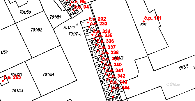 Bystřice 337, Dubí na parcele st. 701/10 v KÚ Dubí-Bystřice, Katastrální mapa