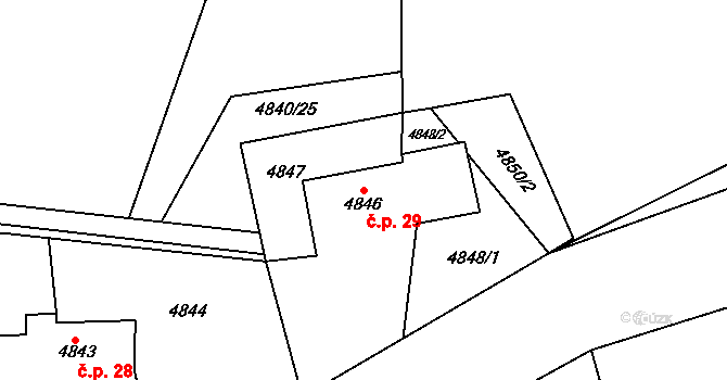 Lískovec 29, Frýdek-Místek na parcele st. 4846 v KÚ Lískovec u Frýdku-Místku, Katastrální mapa