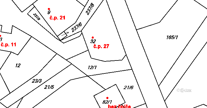 Mlékovice 27, Toušice na parcele st. 32 v KÚ Mlékovice, Katastrální mapa