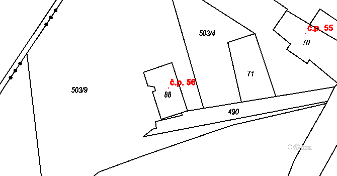 Proruby 56 na parcele st. 88 v KÚ Proruby u Potštejna, Katastrální mapa