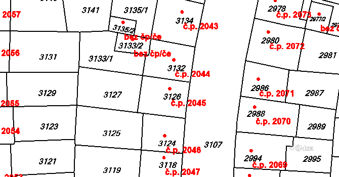 Žižkov 2045, Praha na parcele st. 3126 v KÚ Žižkov, Katastrální mapa
