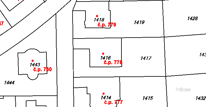 Dejvice 778, Praha na parcele st. 1416 v KÚ Dejvice, Katastrální mapa
