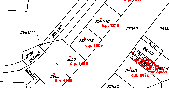 Strašnice 1809, Praha na parcele st. 2551/15 v KÚ Strašnice, Katastrální mapa