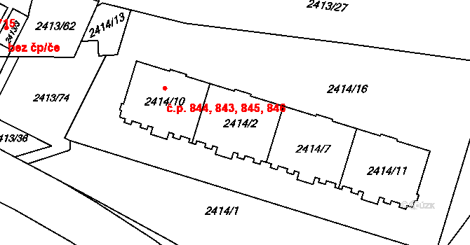 Hostivař 843,844,845,846, Praha na parcele st. 2414/2 v KÚ Hostivař, Katastrální mapa
