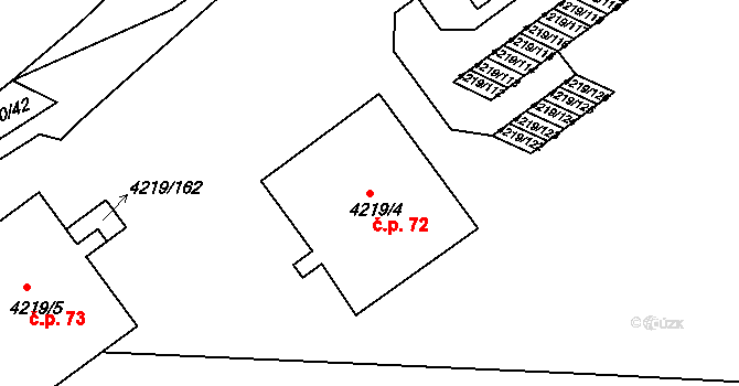 Příbram VIII 72, Příbram na parcele st. 4219/4 v KÚ Příbram, Katastrální mapa