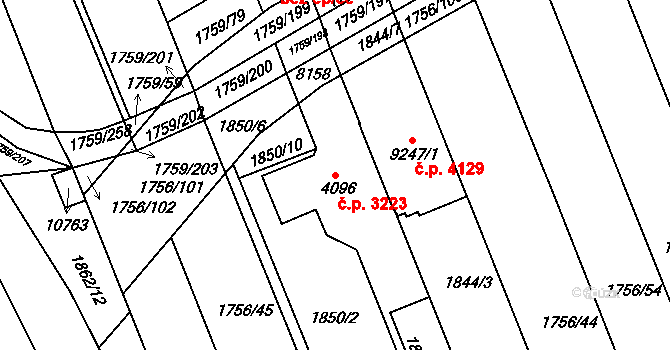 Hodonín 3223 na parcele st. 4096 v KÚ Hodonín, Katastrální mapa