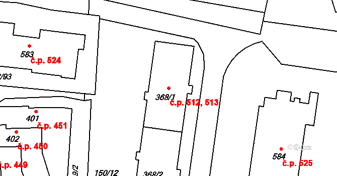 Neředín 512,513, Olomouc na parcele st. 368/1 v KÚ Neředín, Katastrální mapa