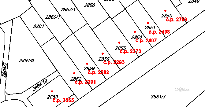 Chomutov 2293 na parcele st. 2858 v KÚ Chomutov II, Katastrální mapa