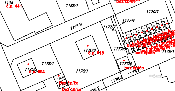 Liberec XI-Růžodol I 518, Liberec na parcele st. 1176/3 v KÚ Růžodol I, Katastrální mapa