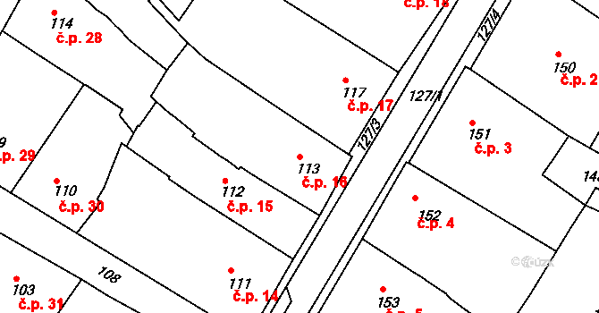 Bílina 16 na parcele st. 113 v KÚ Bílina, Katastrální mapa