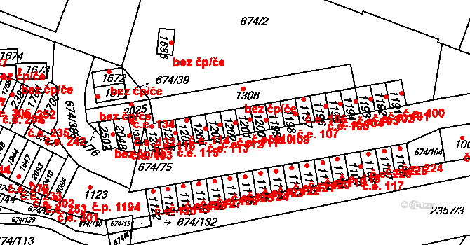 Rosice 111 na parcele st. 1202 v KÚ Rosice u Brna, Katastrální mapa