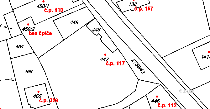 Kylešovice 117, Opava na parcele st. 447 v KÚ Kylešovice, Katastrální mapa