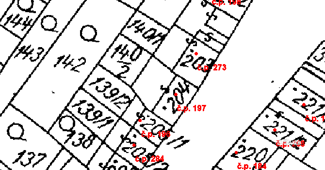 Žiželice 197 na parcele st. 204 v KÚ Žiželice nad Cidlinou, Katastrální mapa
