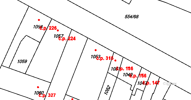 Pečky 315 na parcele st. 1053 v KÚ Pečky, Katastrální mapa