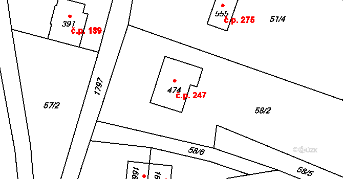 Guty 247, Třinec na parcele st. 474 v KÚ Guty, Katastrální mapa