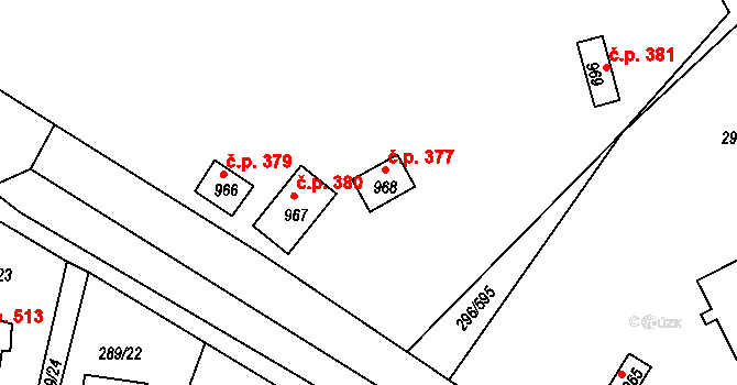 Slapy 377 na parcele st. 968 v KÚ Přestavlky u Slap, Katastrální mapa