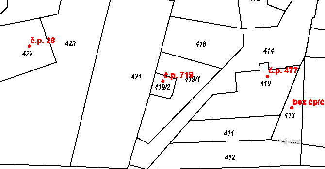 Lipová-lázně 719 na parcele st. 419/2 v KÚ Dolní Lipová, Katastrální mapa