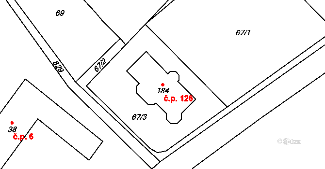 Skuhrov 126, Česká Třebová na parcele st. 184 v KÚ Skuhrov u České Třebové, Katastrální mapa
