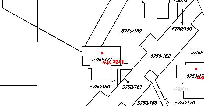 Česká Lípa 3241 na parcele st. 5750/177 v KÚ Česká Lípa, Katastrální mapa