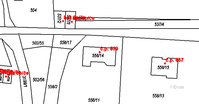Úžlabí 839, Habartov na parcele st. 558/14 v KÚ Habartov, Katastrální mapa