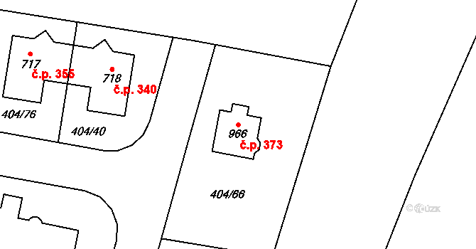 Zvole 373 na parcele st. 966 v KÚ Zvole u Prahy, Katastrální mapa