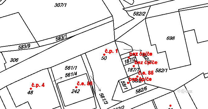 Loučná 1, Loučná pod Klínovcem na parcele st. 50 v KÚ Loučná pod Klínovcem, Katastrální mapa