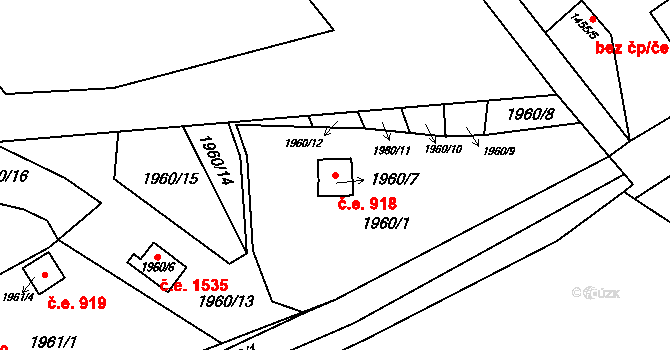 Svinov 918, Ostrava na parcele st. 1960/7 v KÚ Svinov, Katastrální mapa