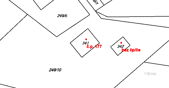 Karpentná 177, Třinec na parcele st. 341 v KÚ Karpentná, Katastrální mapa