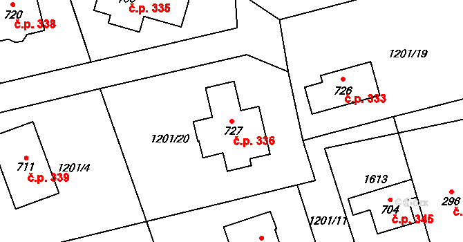 Havlovice 336 na parcele st. 727 v KÚ Havlovice, Katastrální mapa