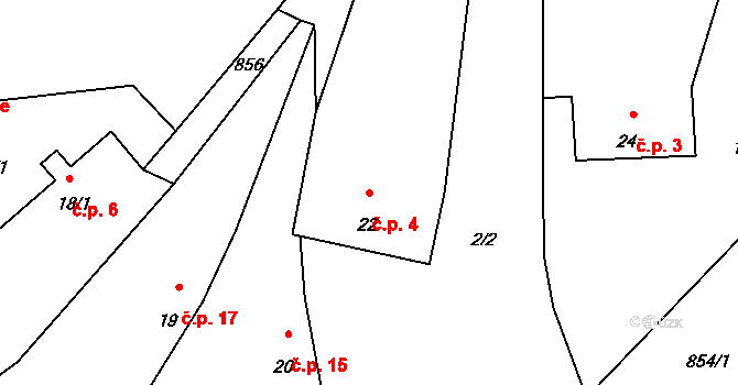 Mlýnec 4, Poleň na parcele st. 22 v KÚ Mlýnec, Katastrální mapa