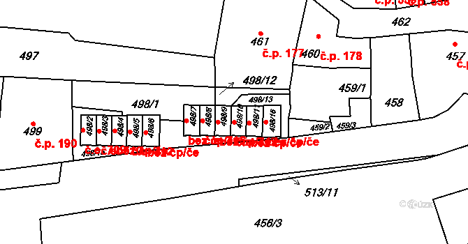Předměstí 717, Litoměřice na parcele st. 498/10 v KÚ Litoměřice, Katastrální mapa