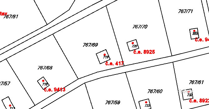 Hylváty 417, Ústí nad Orlicí na parcele st. 719 v KÚ Hylváty, Katastrální mapa