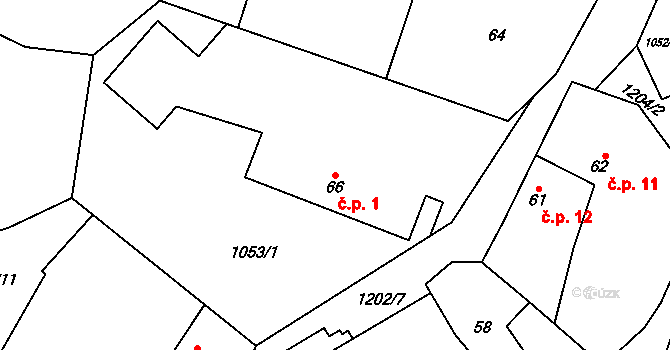 Sedlice 1, Keblov na parcele st. 66 v KÚ Keblov, Katastrální mapa
