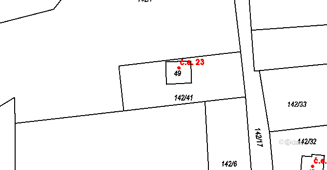 Lhoty 23, Vortová na parcele st. 49 v KÚ Lhoty, Katastrální mapa