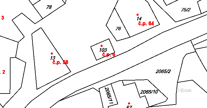 Olší nad Oslavou 6, Velké Meziříčí na parcele st. 103 v KÚ Olší nad Oslavou, Katastrální mapa