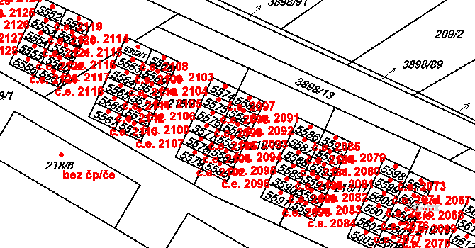 Řečkovice 2093, Brno na parcele st. 5582 v KÚ Řečkovice, Katastrální mapa