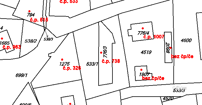 Valašské Klobouky 738 na parcele st. 776/3 v KÚ Valašské Klobouky, Katastrální mapa