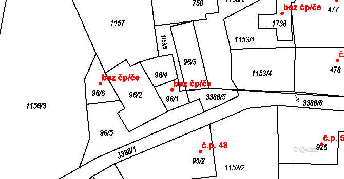 Třinec 40225186 na parcele st. 96/1 v KÚ Oldřichovice u Třince, Katastrální mapa