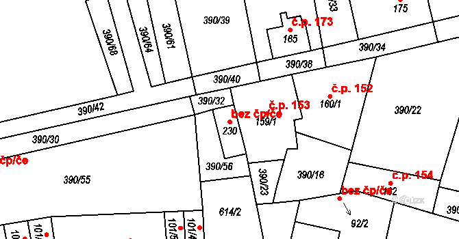 Hrob 42065186 na parcele st. 230 v KÚ Verneřice u Hrobu, Katastrální mapa