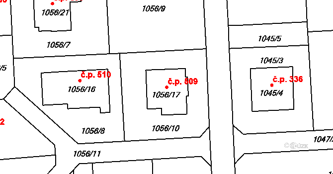 Píšť 509 na parcele st. 1056/17 v KÚ Píšť, Katastrální mapa