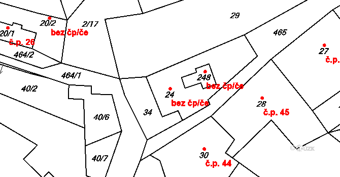 Hřebečníky 44397186 na parcele st. 24 v KÚ Hřebečníky, Katastrální mapa