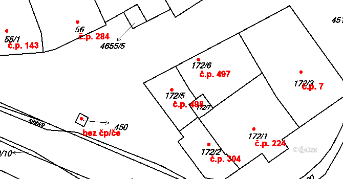 Boršice 498 na parcele st. 172/5 v KÚ Boršice u Buchlovic, Katastrální mapa