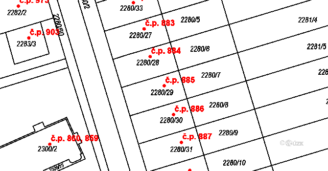 Nivnice 885 na parcele st. 2280/29 v KÚ Nivnice, Katastrální mapa