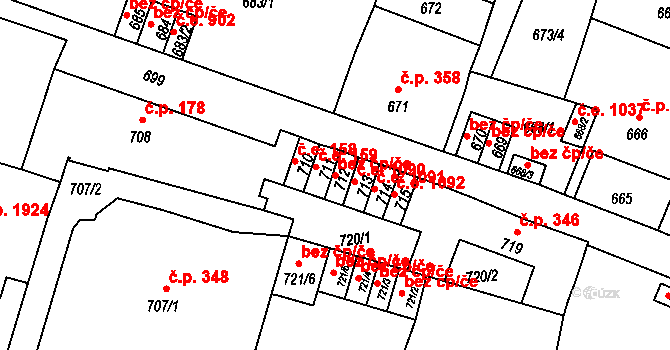 Děčín 49825186 na parcele st. 712 v KÚ Podmokly, Katastrální mapa