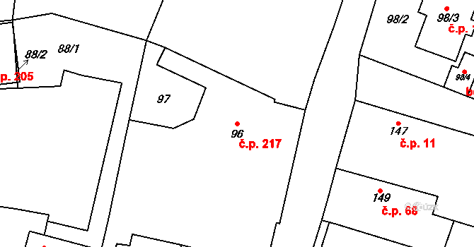 Osvračín 217 na parcele st. 96 v KÚ Osvračín, Katastrální mapa