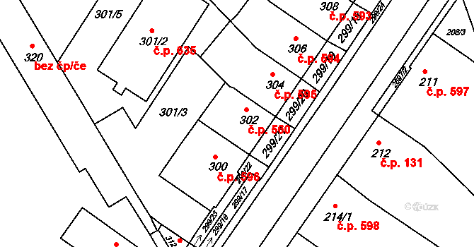 Bučovice 560 na parcele st. 302 v KÚ Bučovice, Katastrální mapa